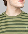 Sporto Men's Ribbed stripe Round Neck Dark Olive Sweatshirt