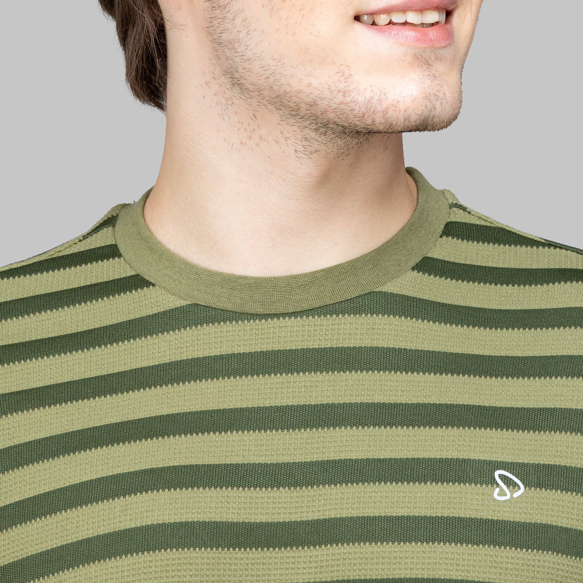Sporto Men's Ribbed stripe Round Neck Dark Olive Sweatshirt