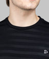 Sporto Men's Ribbed stripe Round Neck Black Sweatshirt