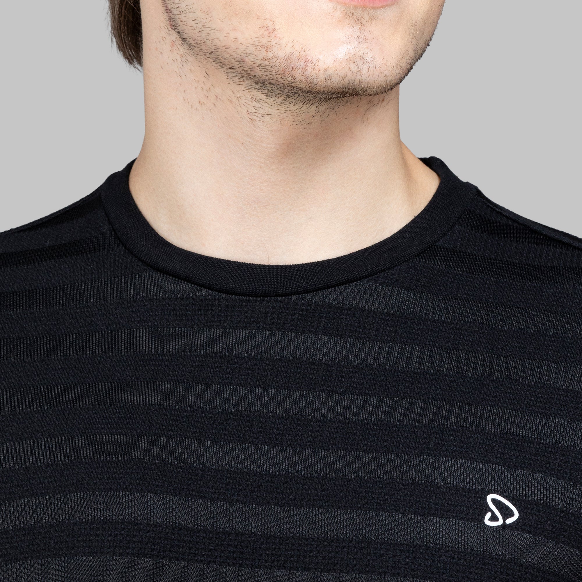 Sporto Men's Ribbed stripe Round Neck Black Sweatshirt