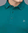 Sporto Men's Anti Wrinkle Popcorn Solid Teal Polo T-shirt