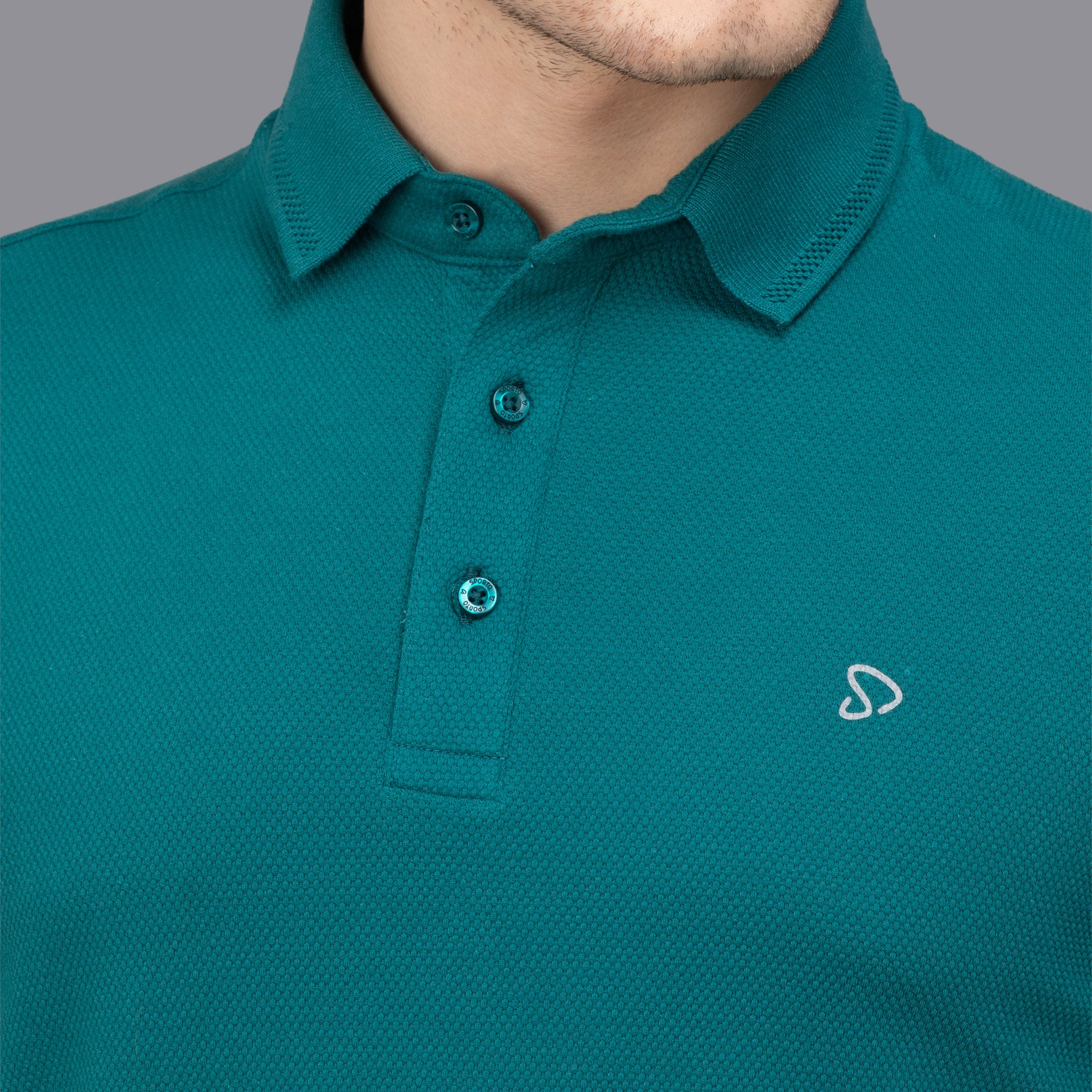 Sporto Men's Anti Wrinkle Popcorn Solid Teal Polo T-shirt