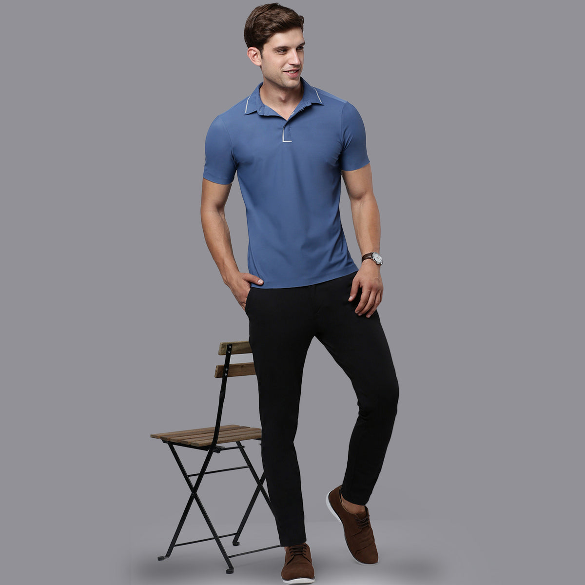 Sporto Men's Anti wrinkle and Light weight Solid  Navy Polo T-shirt