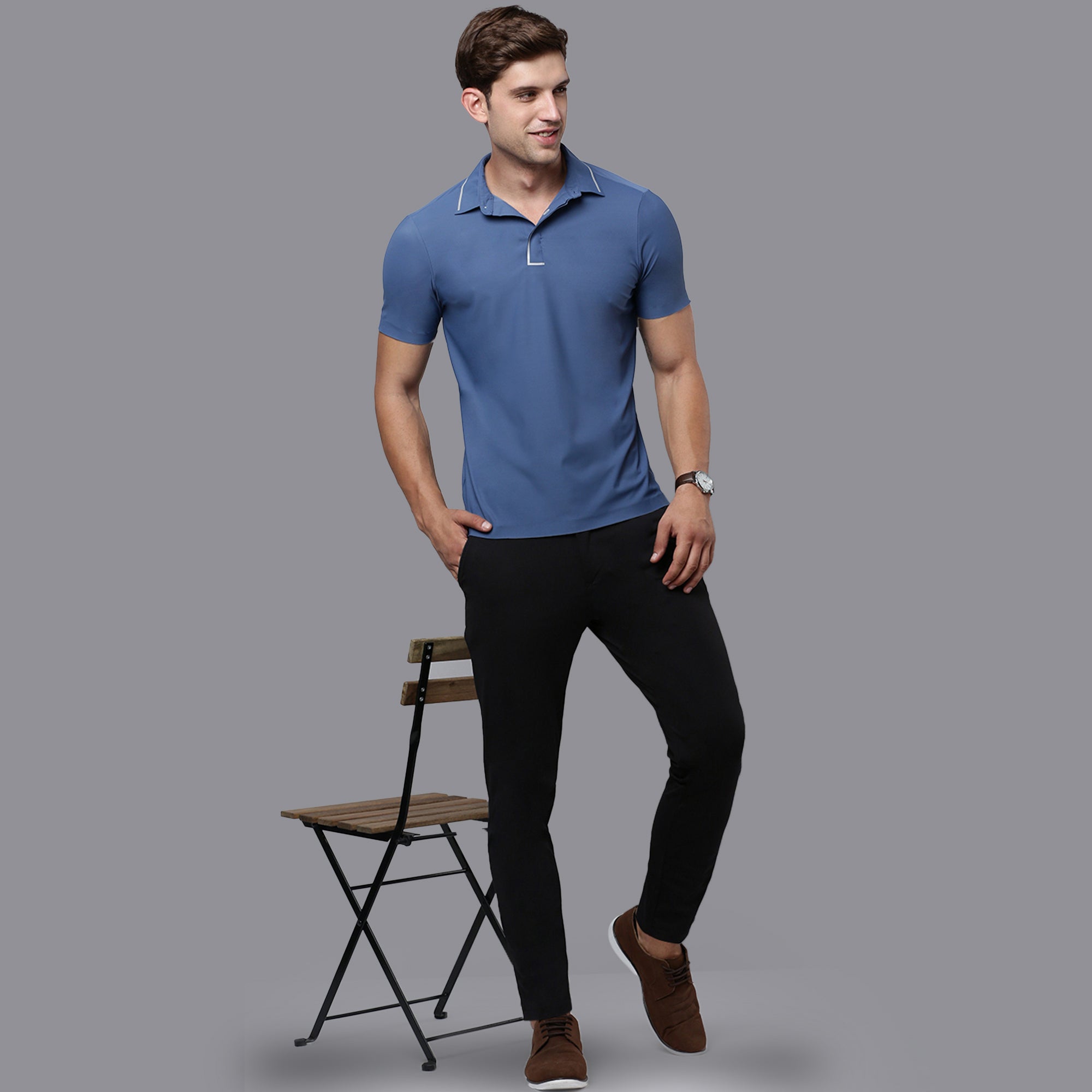 Sporto Men's Anti wrinkle and Light weight Solid  Navy Polo T-shirt