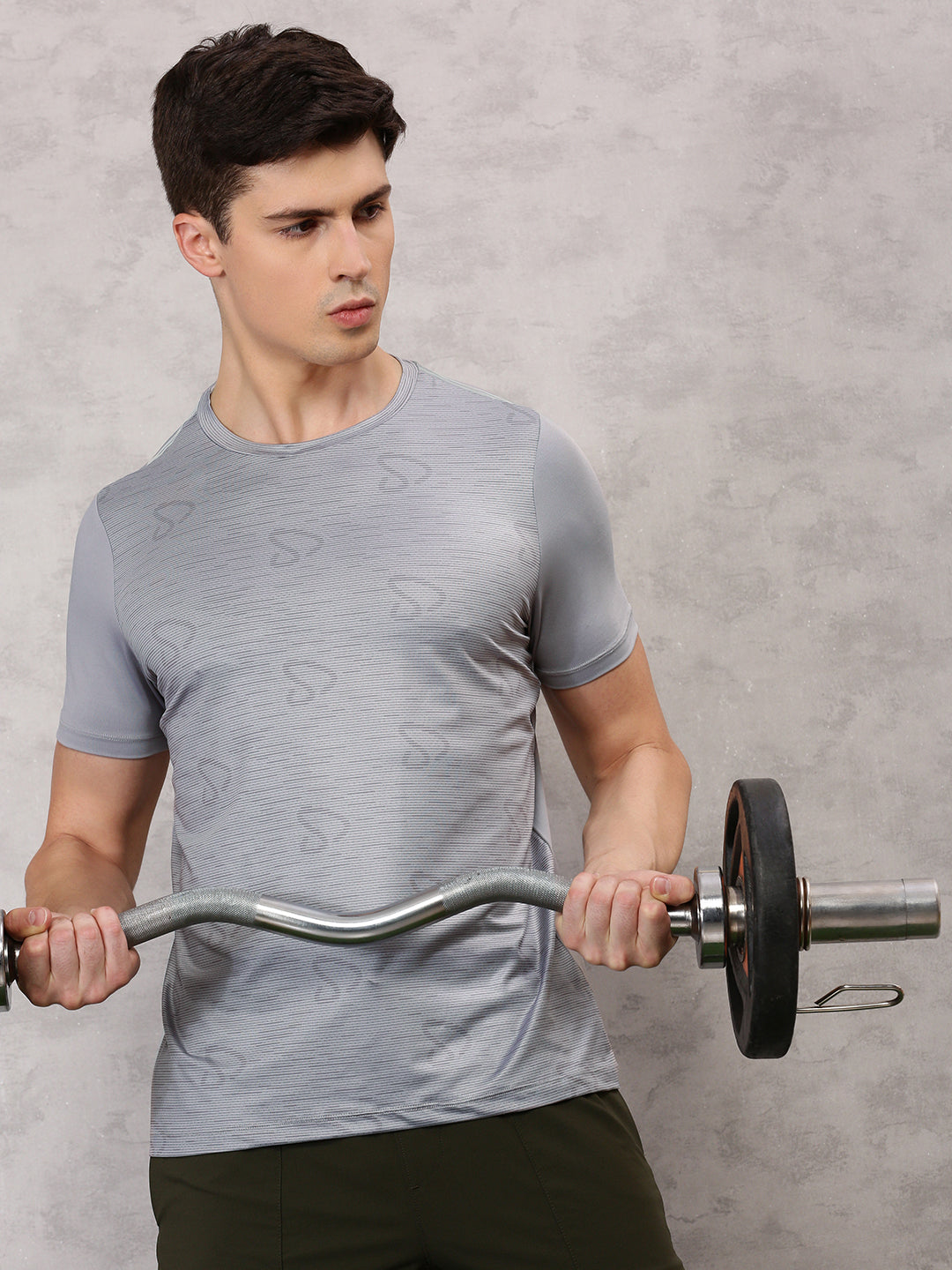 Instacool Printed Round Neck Tee - Grey