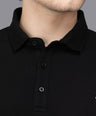 Sporto Men's Anti Wrinkle Popcorn Solid Polo Black T-shirt