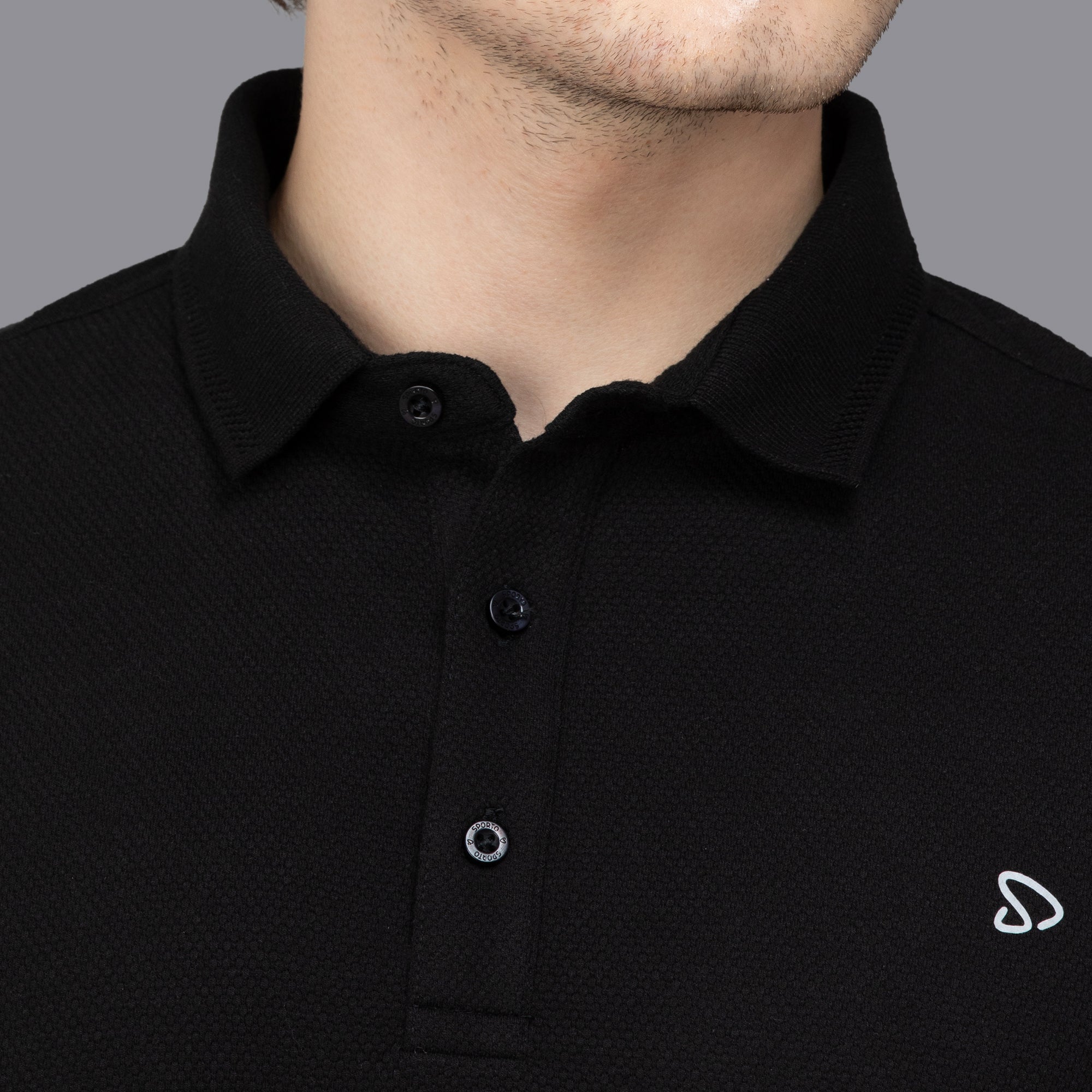 Sporto Men's Anti Wrinkle Popcorn Solid Polo Black T-shirt