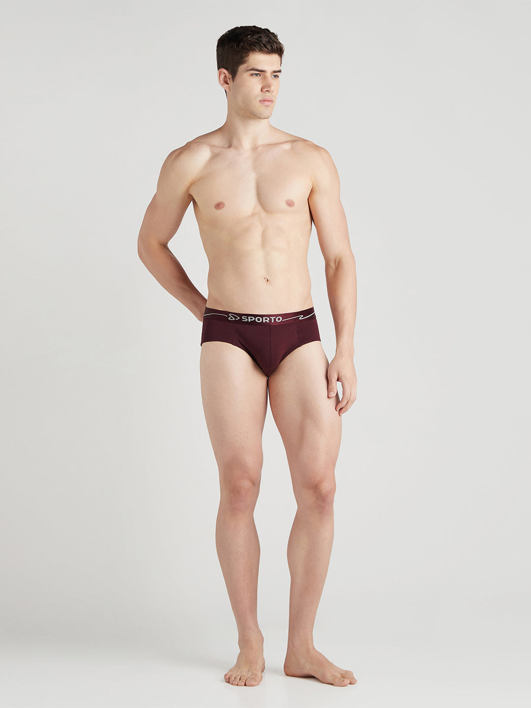 Sporto Metal Brief for Men | Cotton Spandex Mid-Rise Brief with Soft Shiny Waistband | Pack of 2 (Blue Slate & Wine)