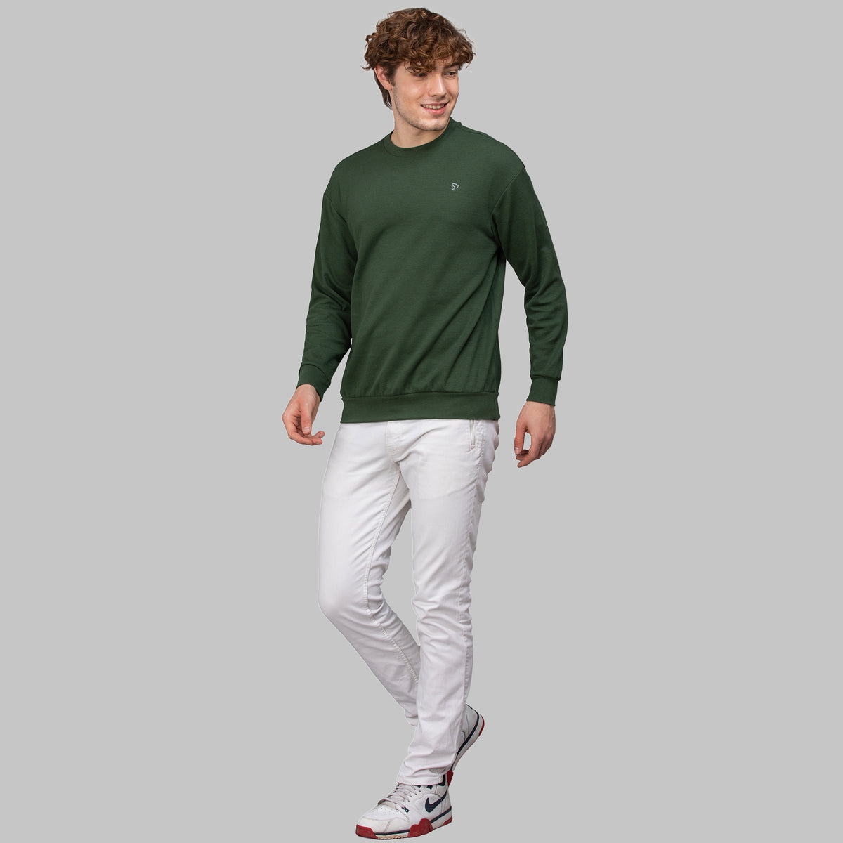 Sporto Men's Hexa-knit Round Neck Full Sleeve Dark Green Sweatshirt