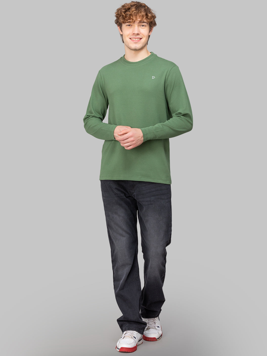 Sporto Men's Hexaknit Fullsleeve Stone Green T-shirts