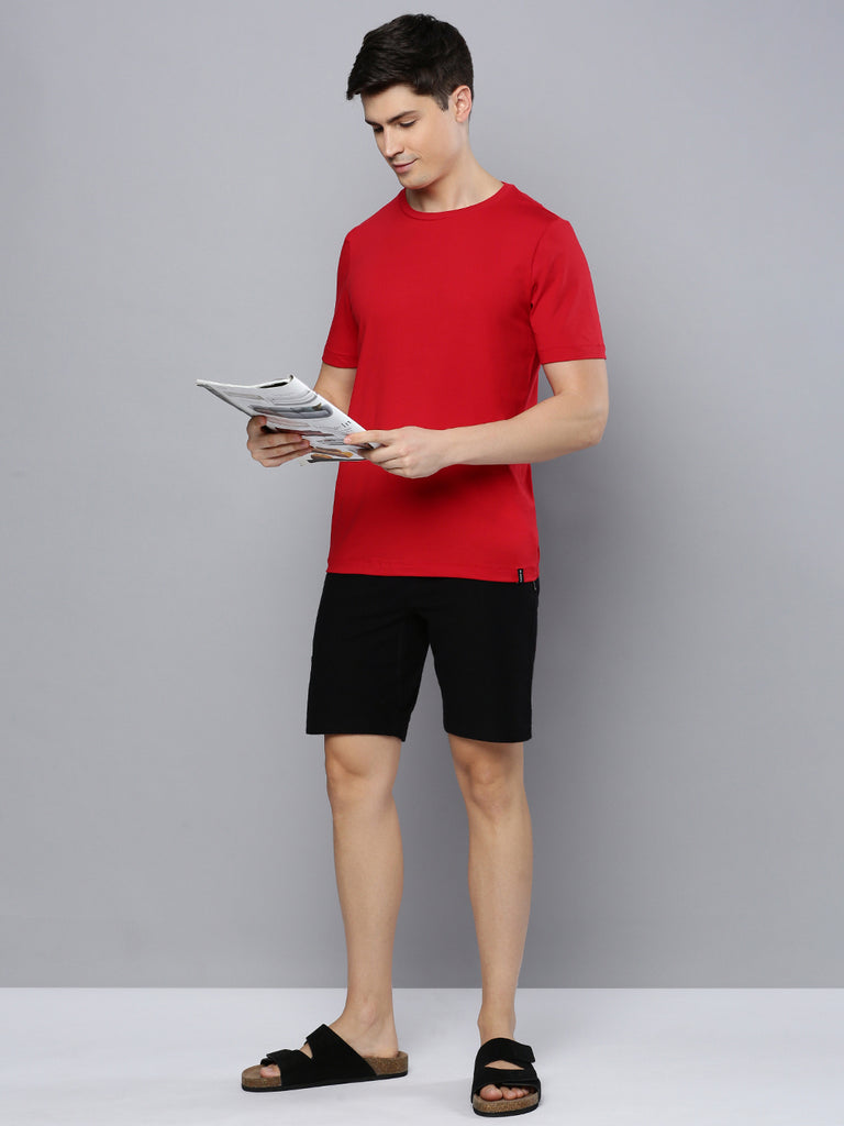 Sporto Men's Fluid Cotton Round Neck T-shirt - Tango Red
