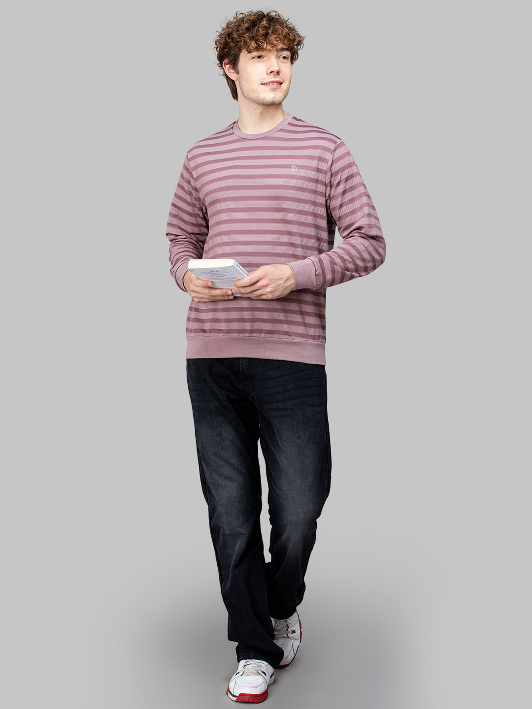 Sporto Men's Ribbed stripe Round Neck Onion Sweatshirt