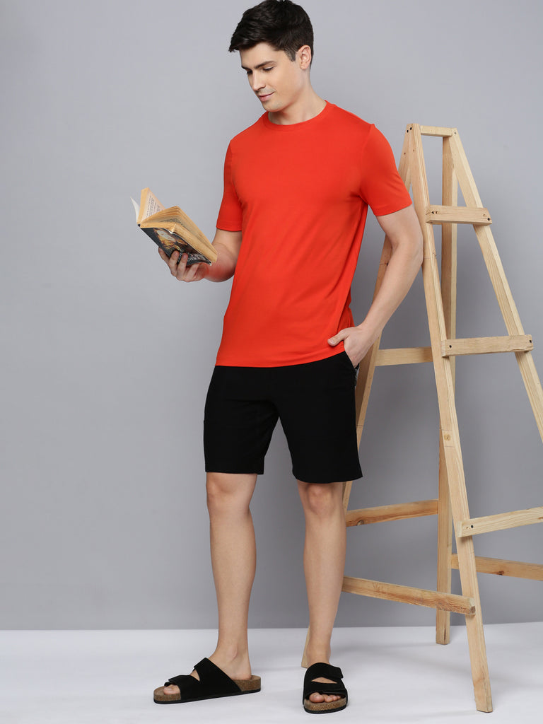 Sporto Men's Fluid Cotton Round Neck T-shirt - Flame