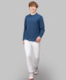 Sporto Men's Hexa-knit Round Neck Full Sleeve Denim Blue Sweatshirt
