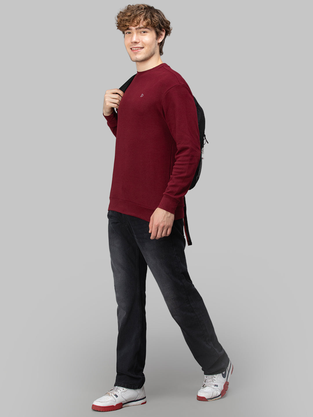 Sporto Men's Hexa-knit Round Neck Full Sleeve Red Wine Sweatshirt