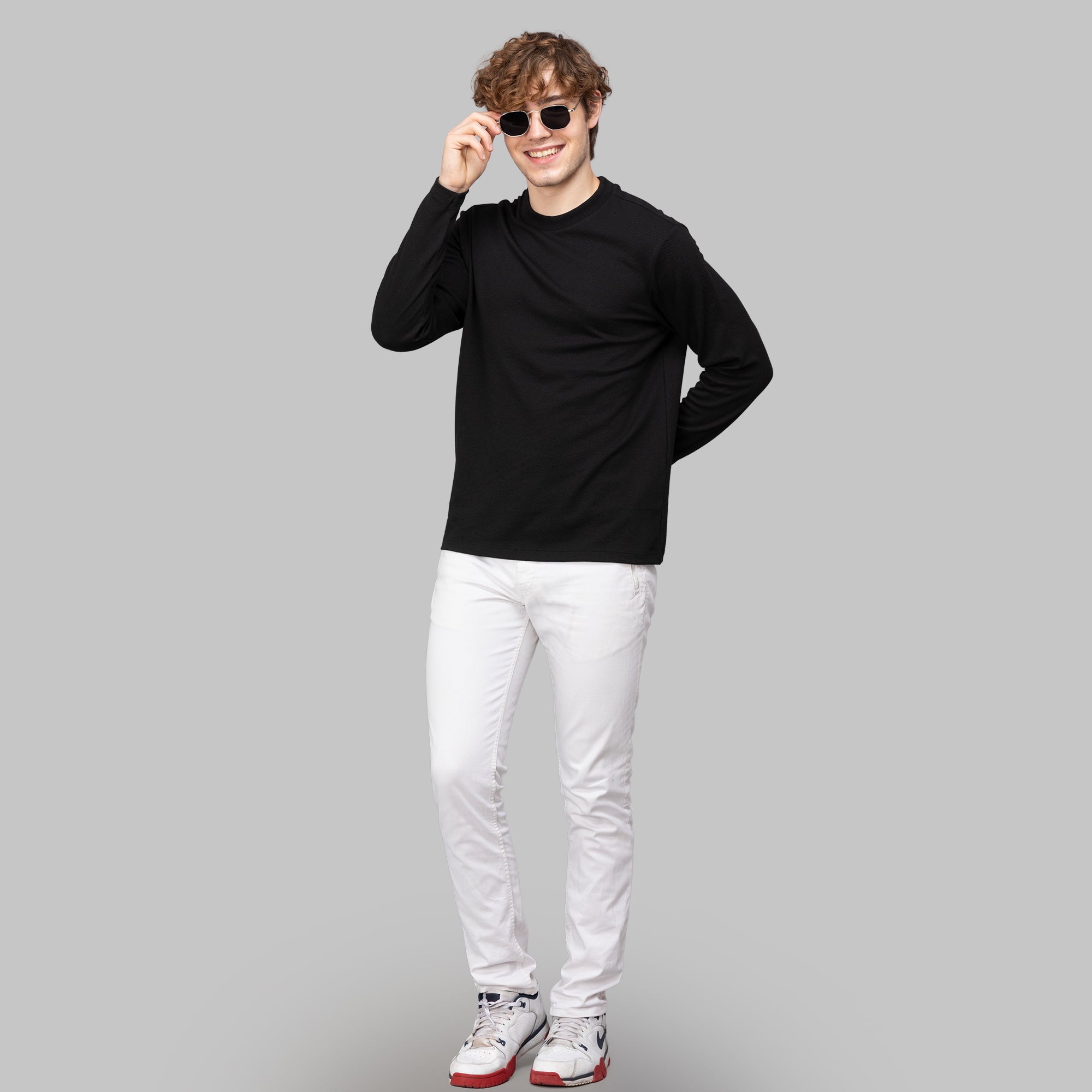 Sporto Men's Hexaknit Fullsleeve Black T-shirts