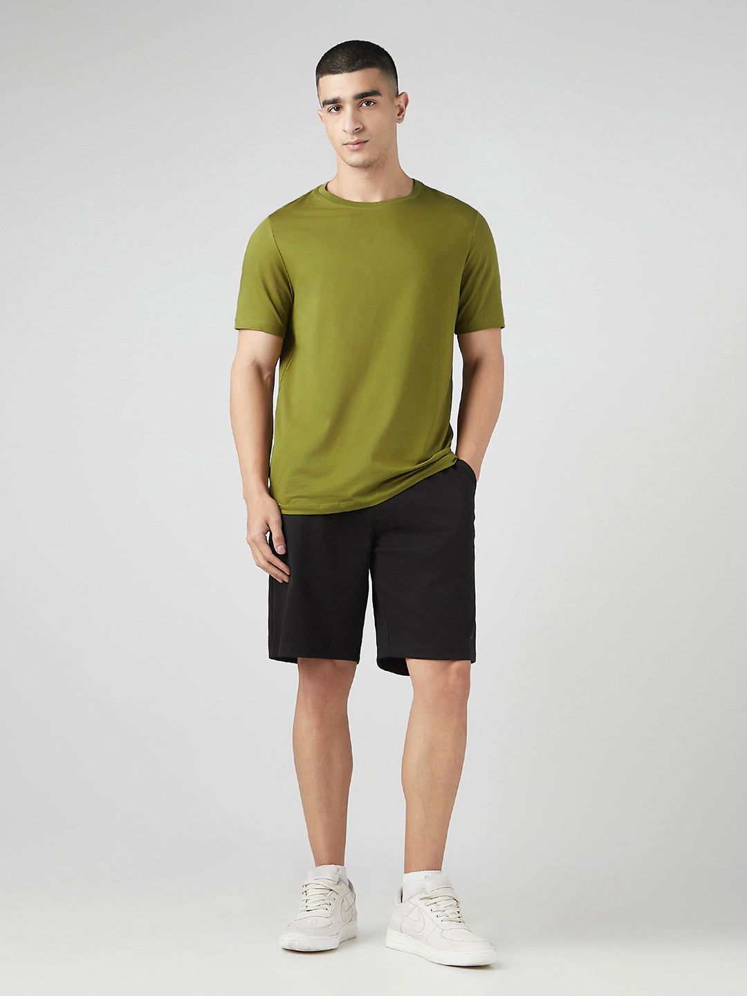 Sporto Men's Fluyid Cotton Round Neck T-shirt - Olive Branch