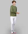 Sporto Men's Ribbed stripe Round Neck Dark Olive Sweatshirt