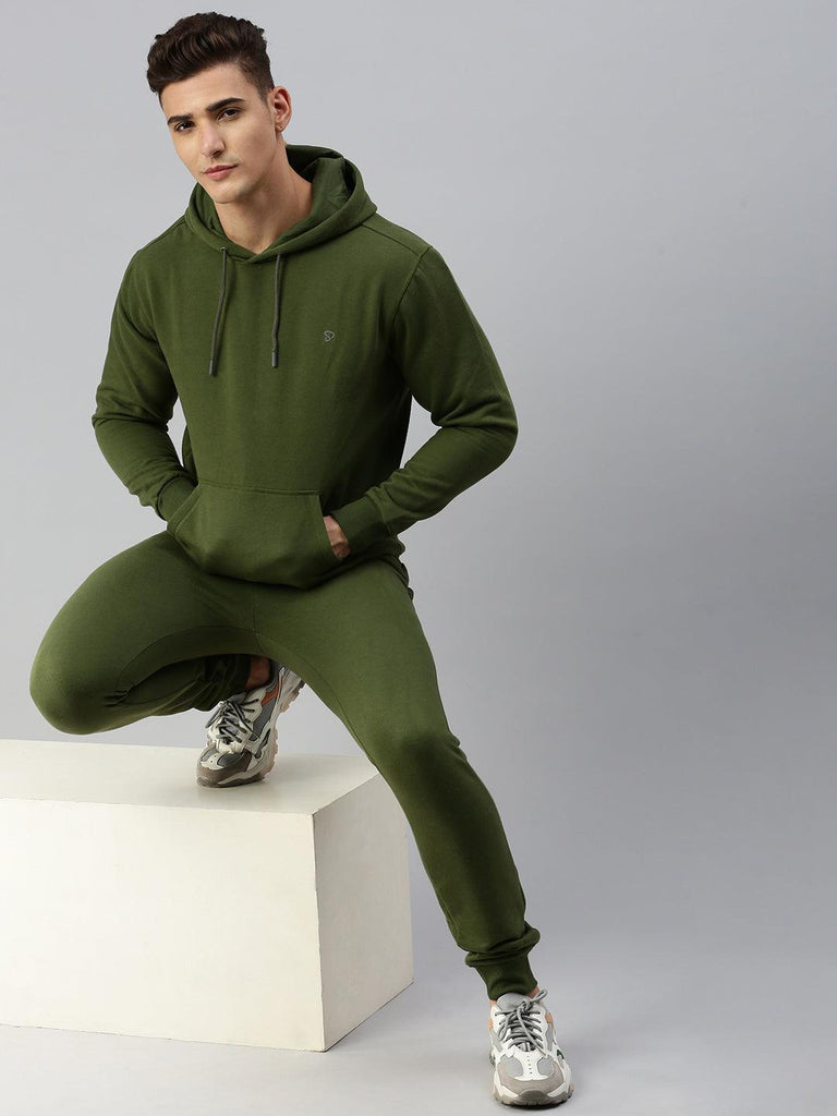 Sporto Men Ultra Fleece Hooded Sweatshirt and Jogger Coord Set | With Kangaroo Pocket | Olive