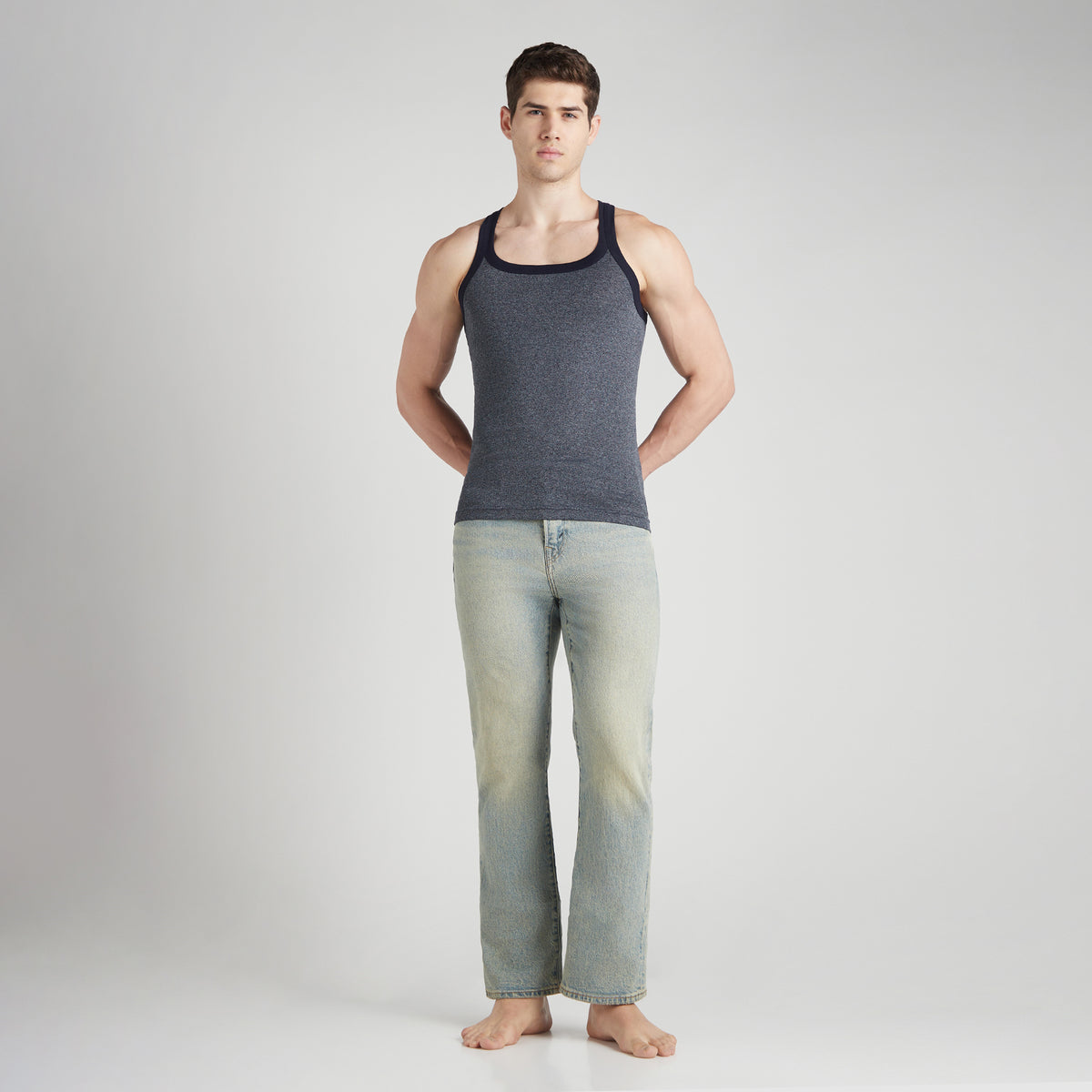 Men's Solid Gym Vest- Pack of 2 (Grey & blue)