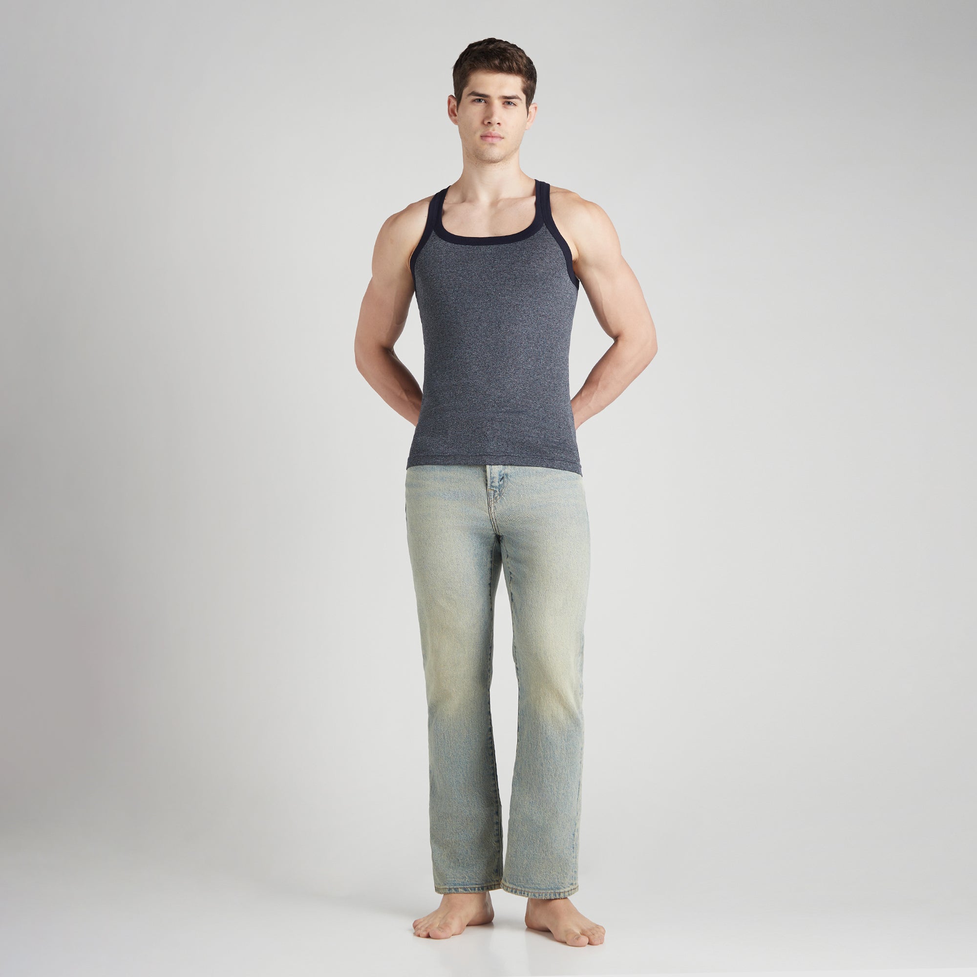 Men's Solid Gym Vest- Pack of 2 (Grey & blue)