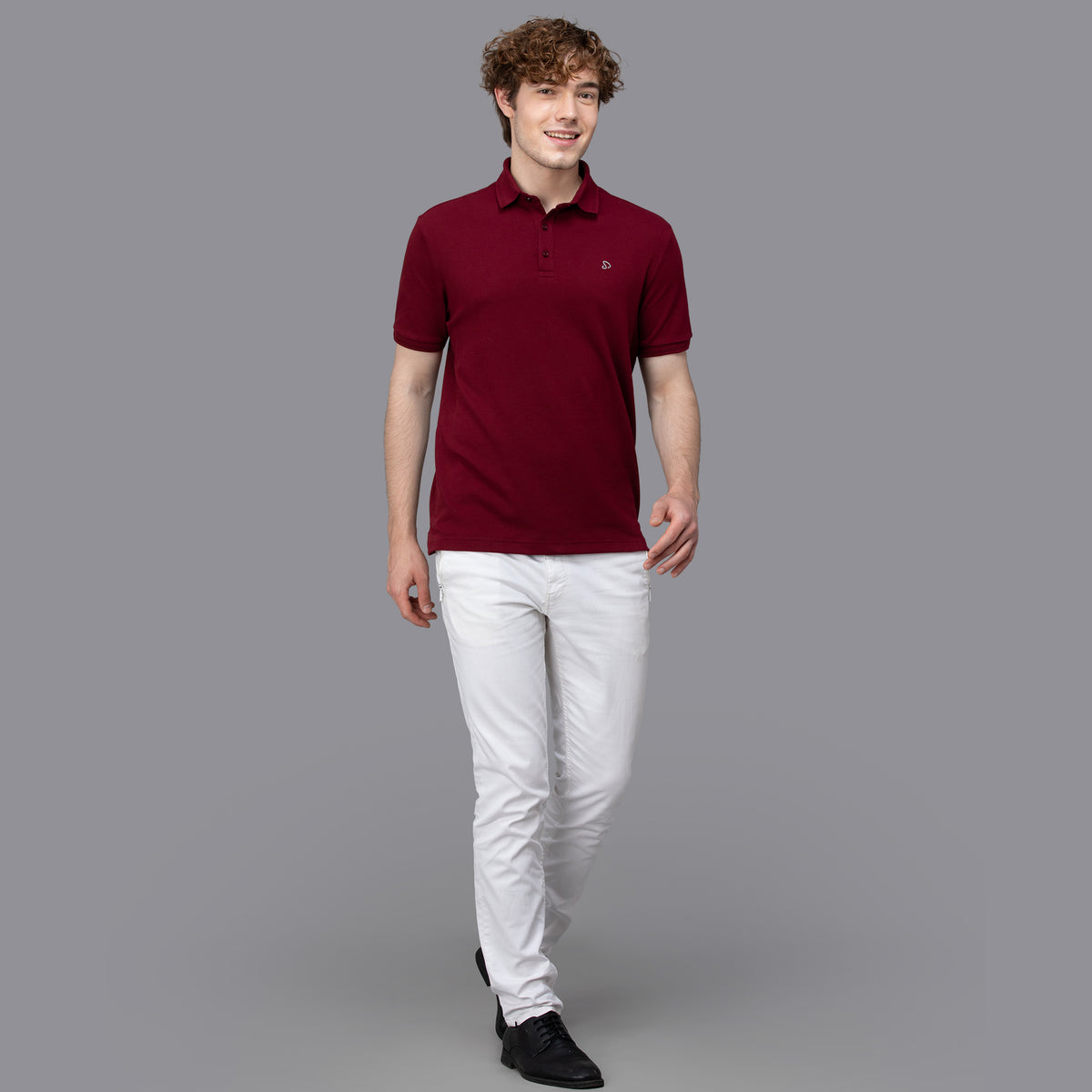 Sporto Men's Anti Wrinkle Popcorn Solid Red Wine Polo T-shirt
