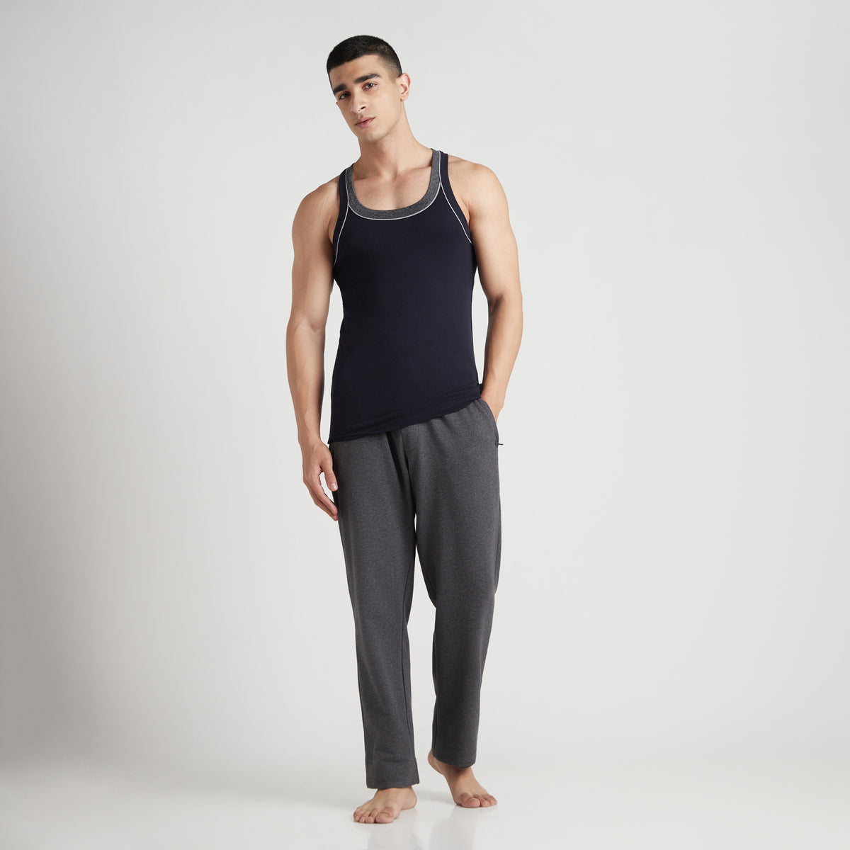 Sporto Men's  Cotton  Gym Vest with  Contrast  Panel Multicolour Pack of 2