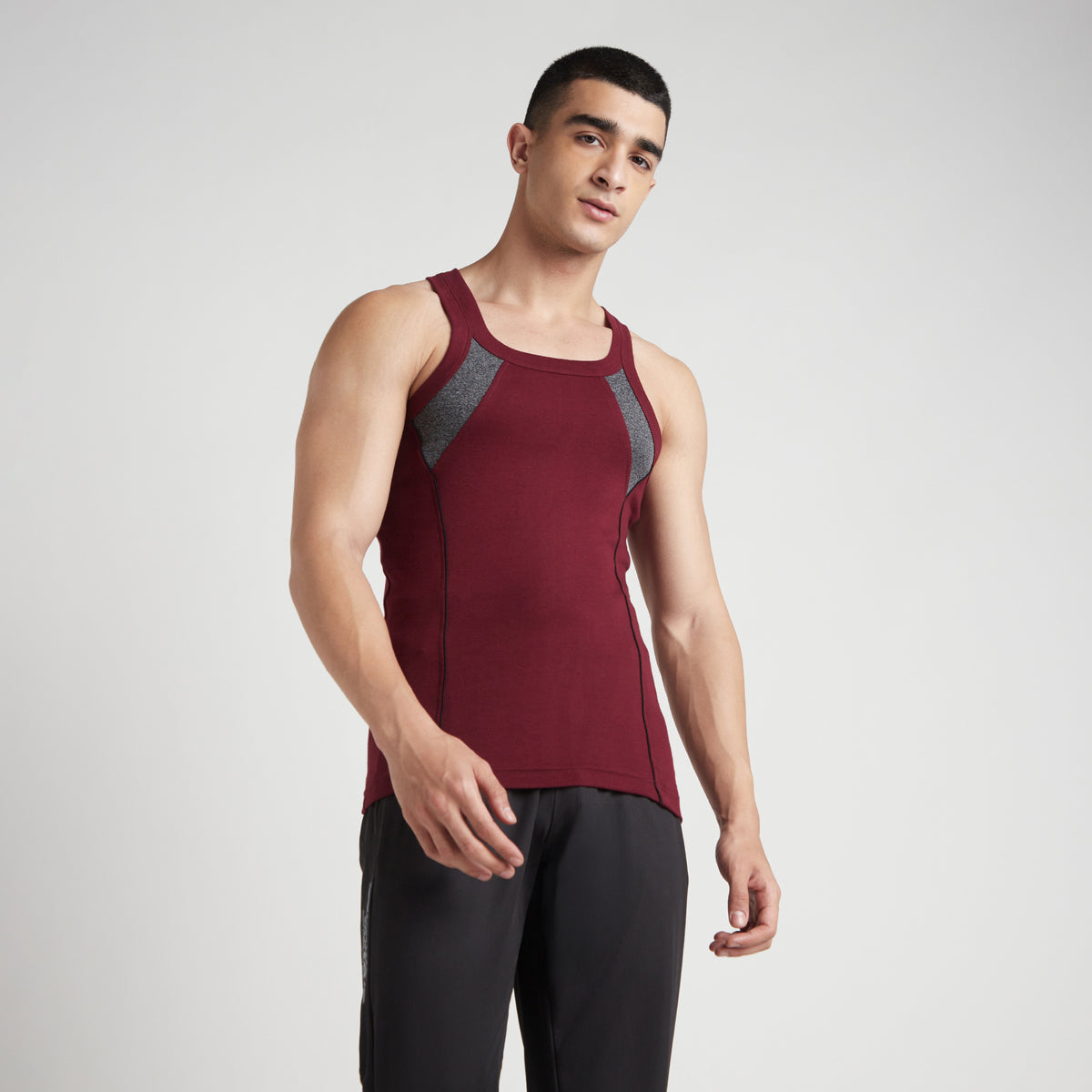 Sporto Men's  Cotton  Gym Vest with Side Contrast  Panel Multicolour Pack of 2