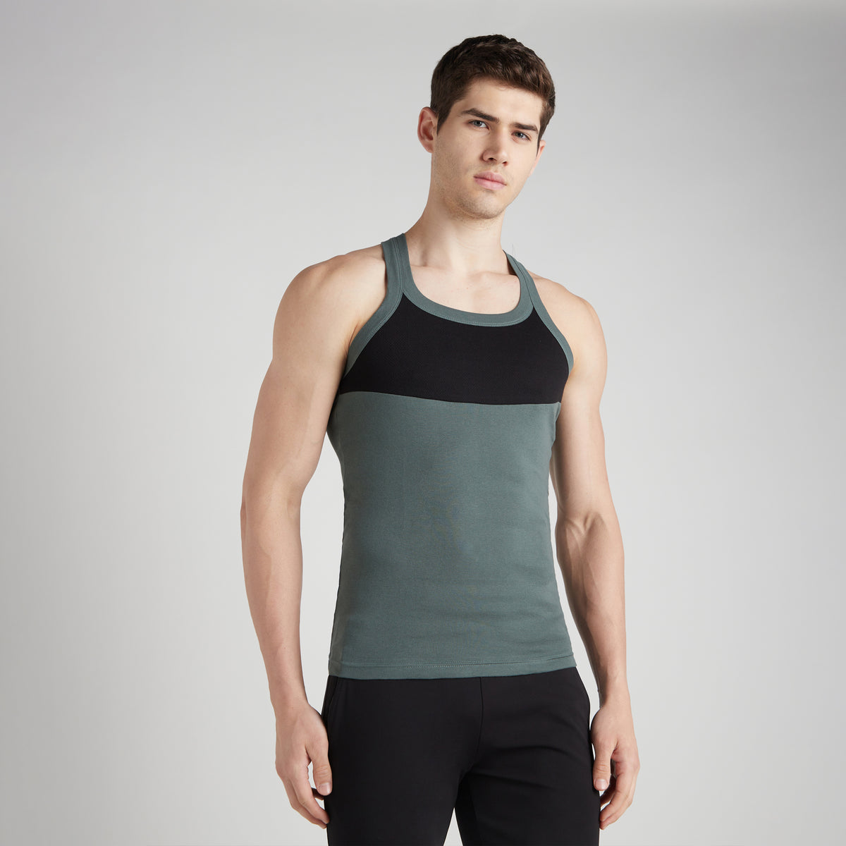 Sporto Men's  Cotton  Gym Vest with  Contrast  Panel Multicolour Pack of 3