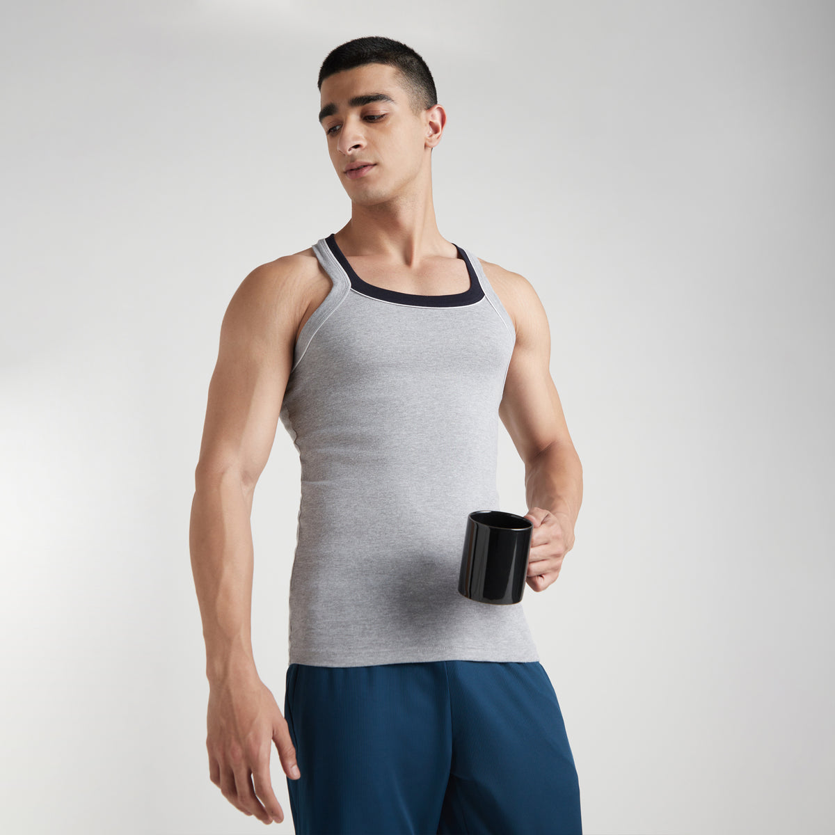 Sporto Men's  Cotton  Gym Vest with  Contrast  Panel Multicolour Pack of 2