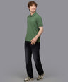 Sporto Men's Anti Wrinkle Popcorn Solid Stone Green Polo  T-shirt