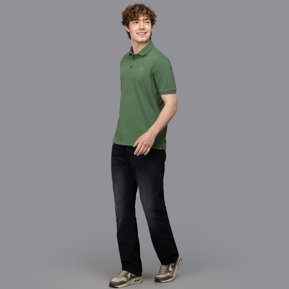 Sporto Men's Anti Wrinkle Popcorn Solid Stone Green Polo  T-shirt