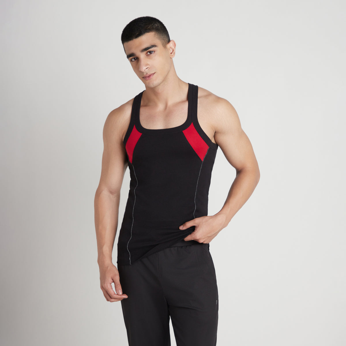 Sporto Men's  Cotton  Gym Vest with Side Contrast  Panel Multicolour Pack of 3