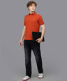 Sporto Men's Anti Wrinkle Popcorn Solid Rust Polo T-shirt