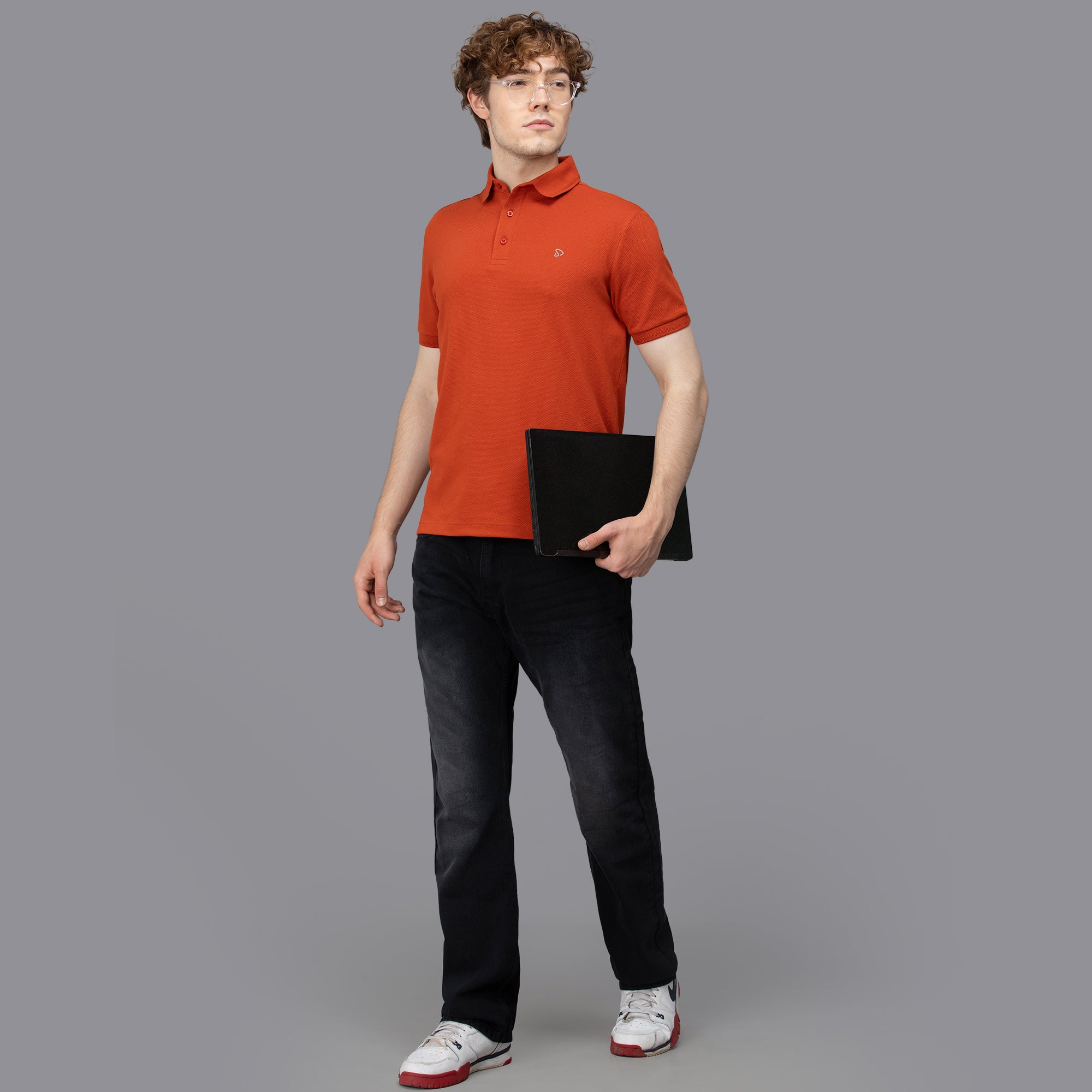 Sporto Men's Anti Wrinkle Popcorn Solid Rust Polo T-shirt