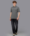 Sporto Men's Anti Wrinkle Popcorn Solid Charcoal Polo T-shirt