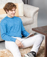 Sporto Men's Ribbed stripe Round Neck Blue Heaven Sweatshirt