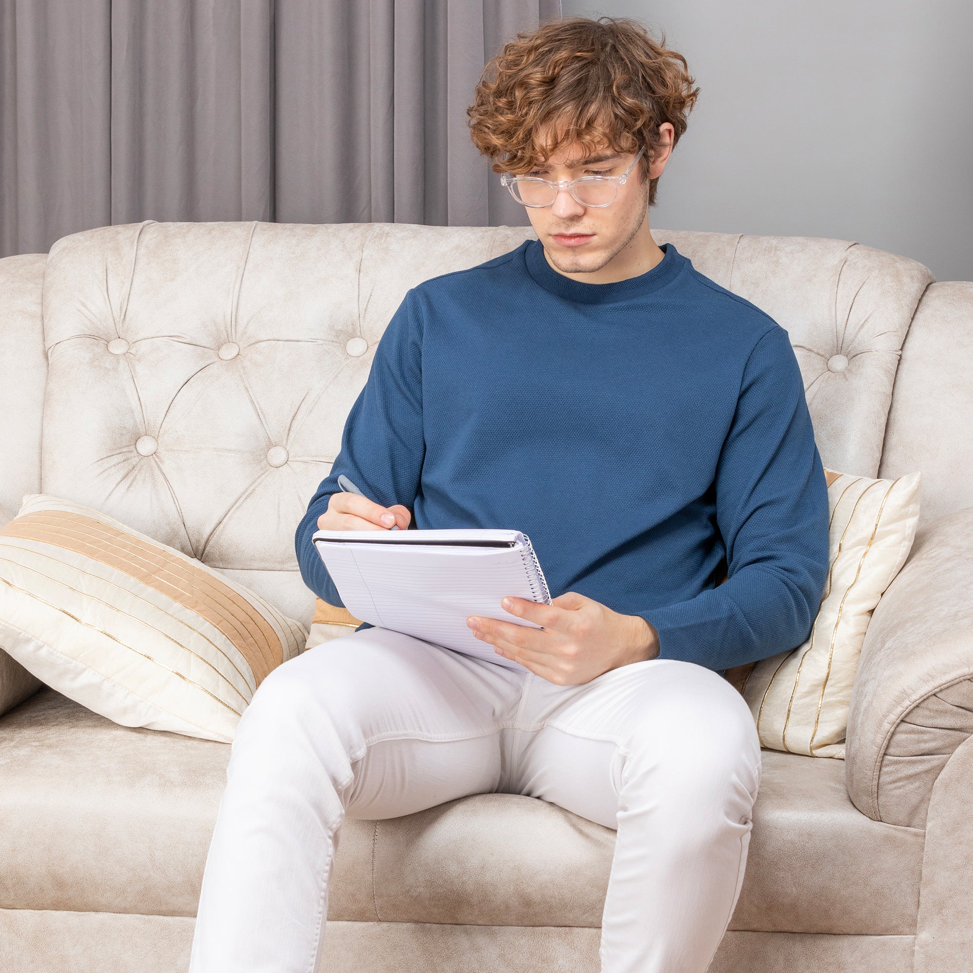 Sporto Men's Hexa-knit Round Neck Full Sleeve Denim Blue Sweatshirt