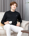 Sporto Men's Ribbed stripe Round Neck Black Sweatshirt