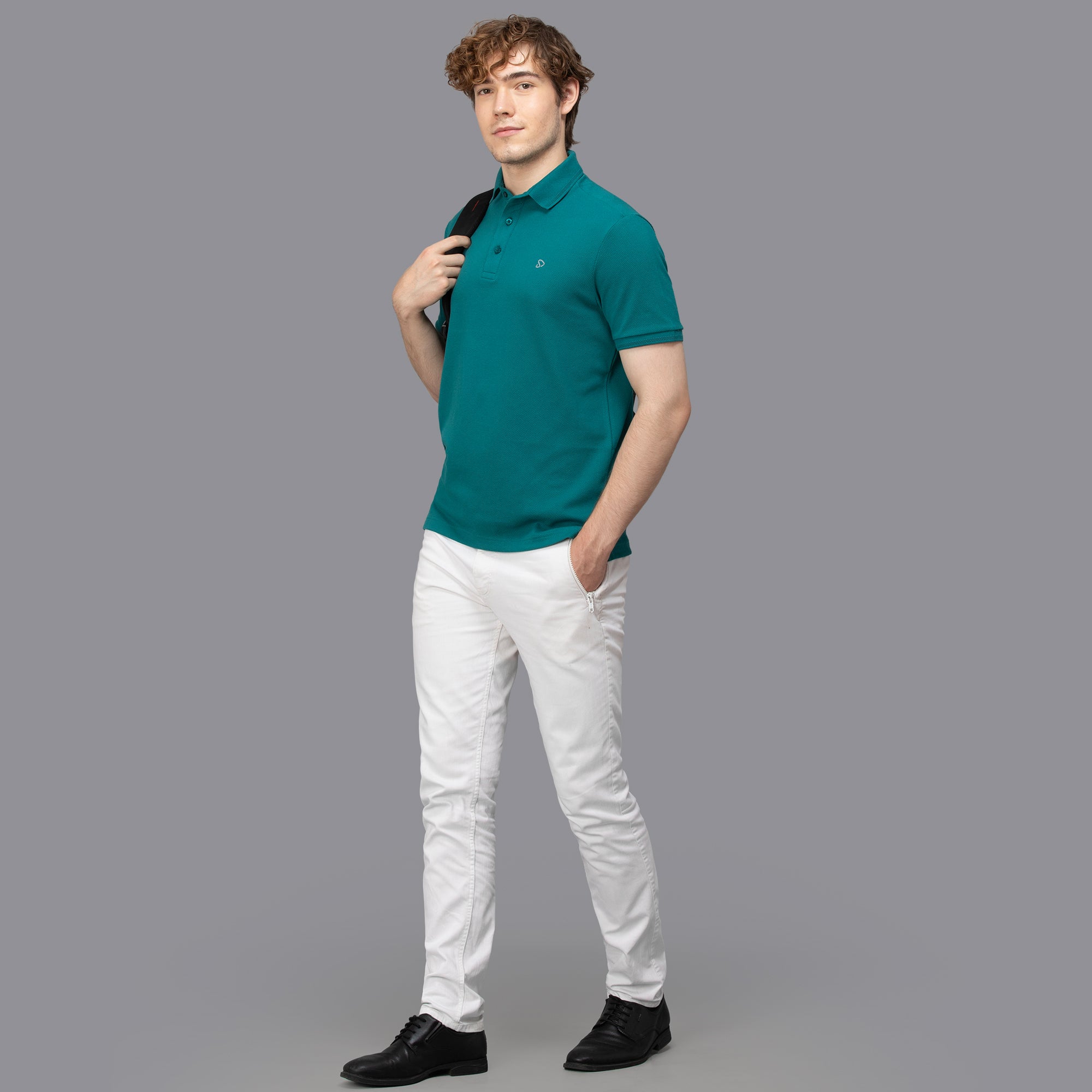 Sporto Men's Anti Wrinkle Popcorn Solid Teal Polo T-shirt