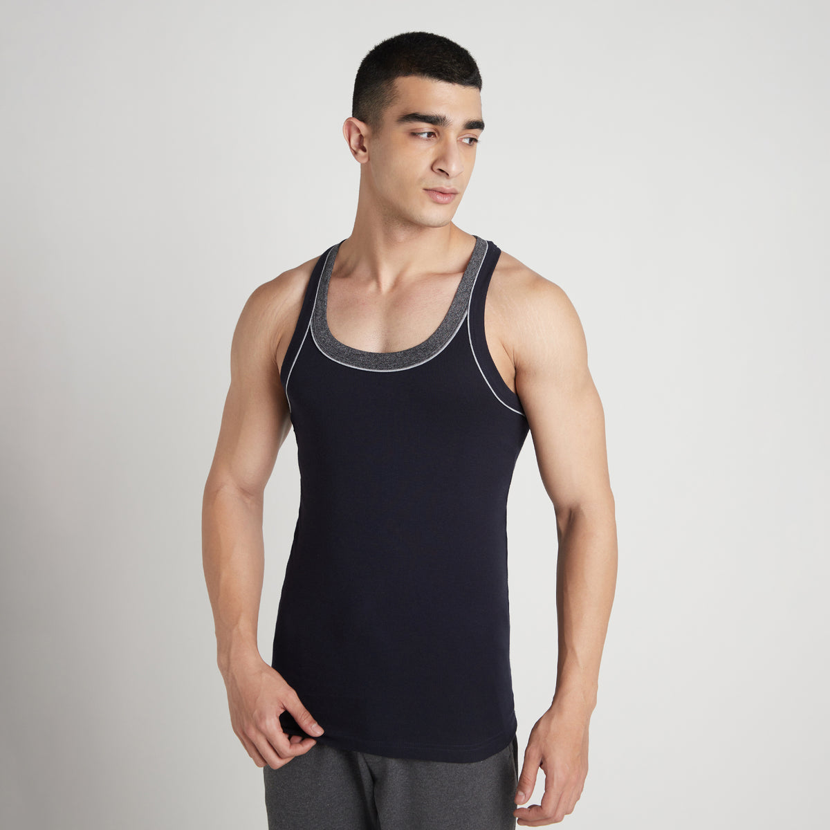 Sporto Men's  Cotton  Gym Vest with  Contrast  Panel Multicolour Pack of 2