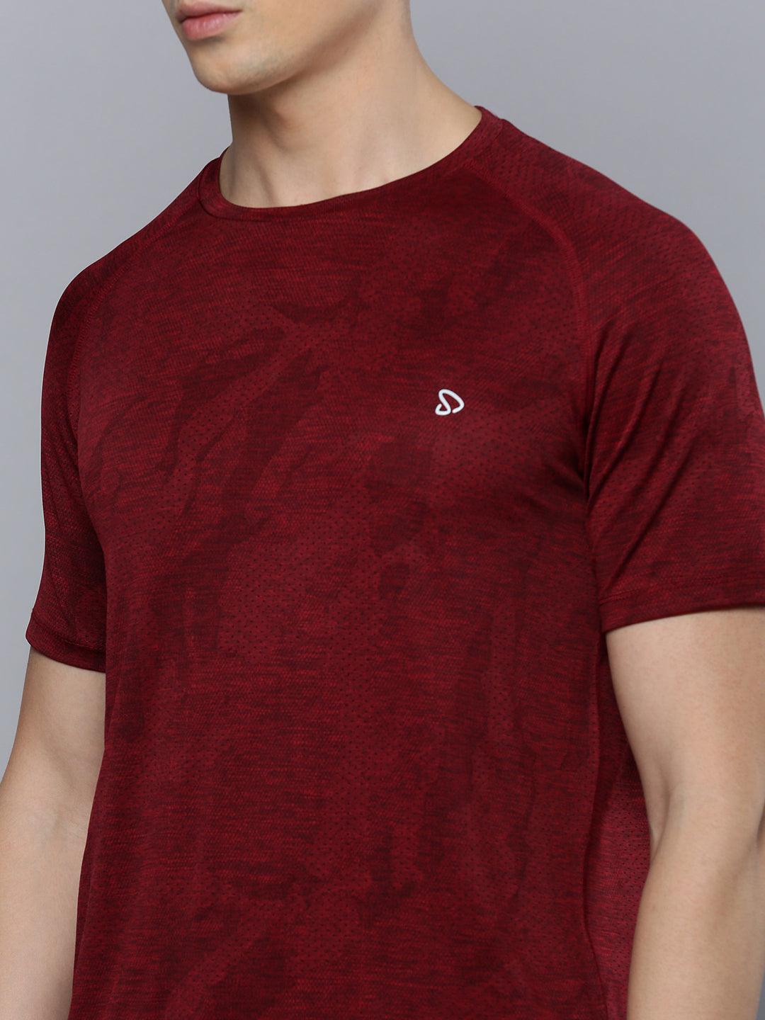Sporto Men's Insta cool Printed Jersey Round Neck Tee - Wine
