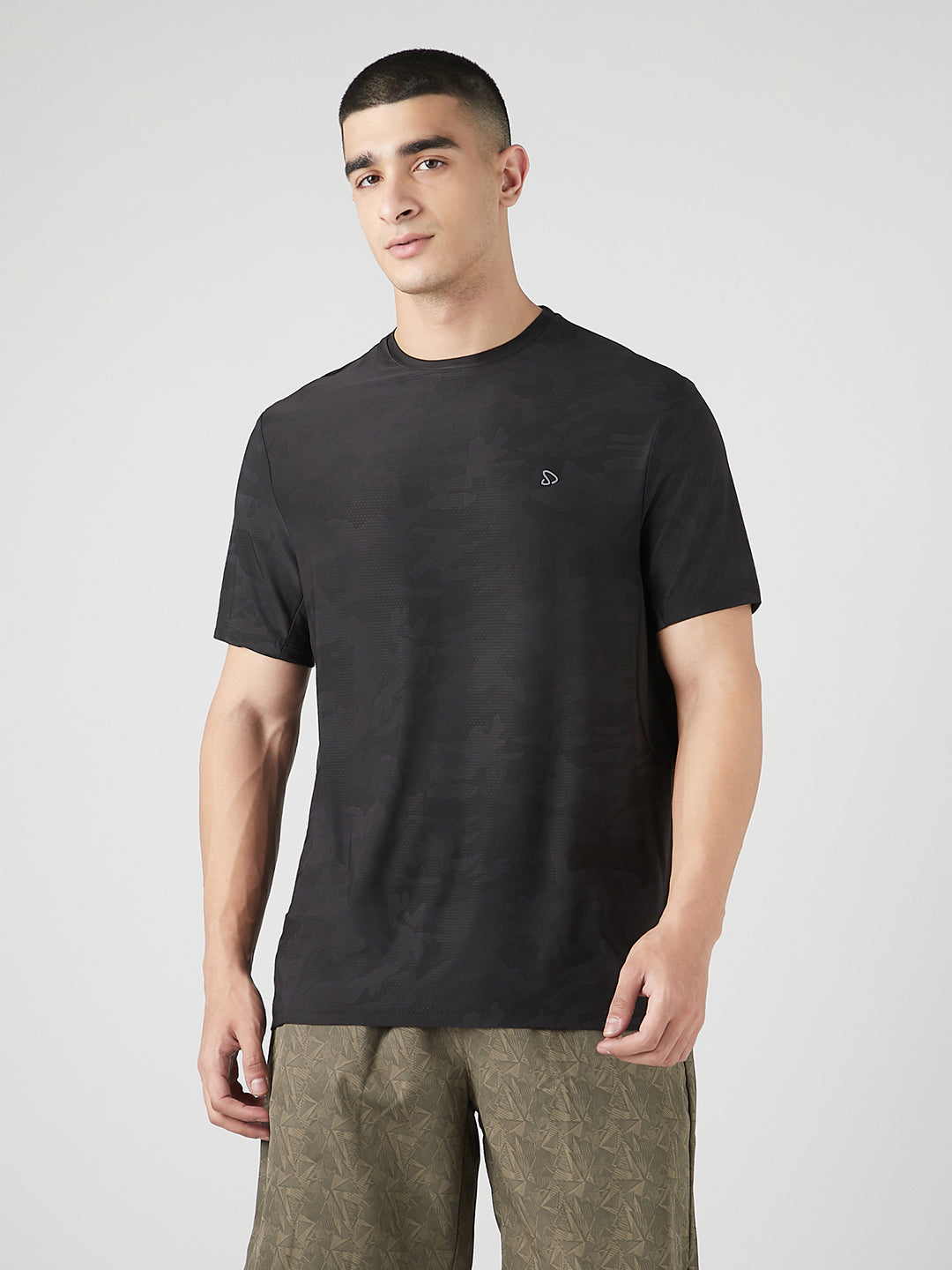 Instacool Printed Jersey Tee with Side Mesh - Black