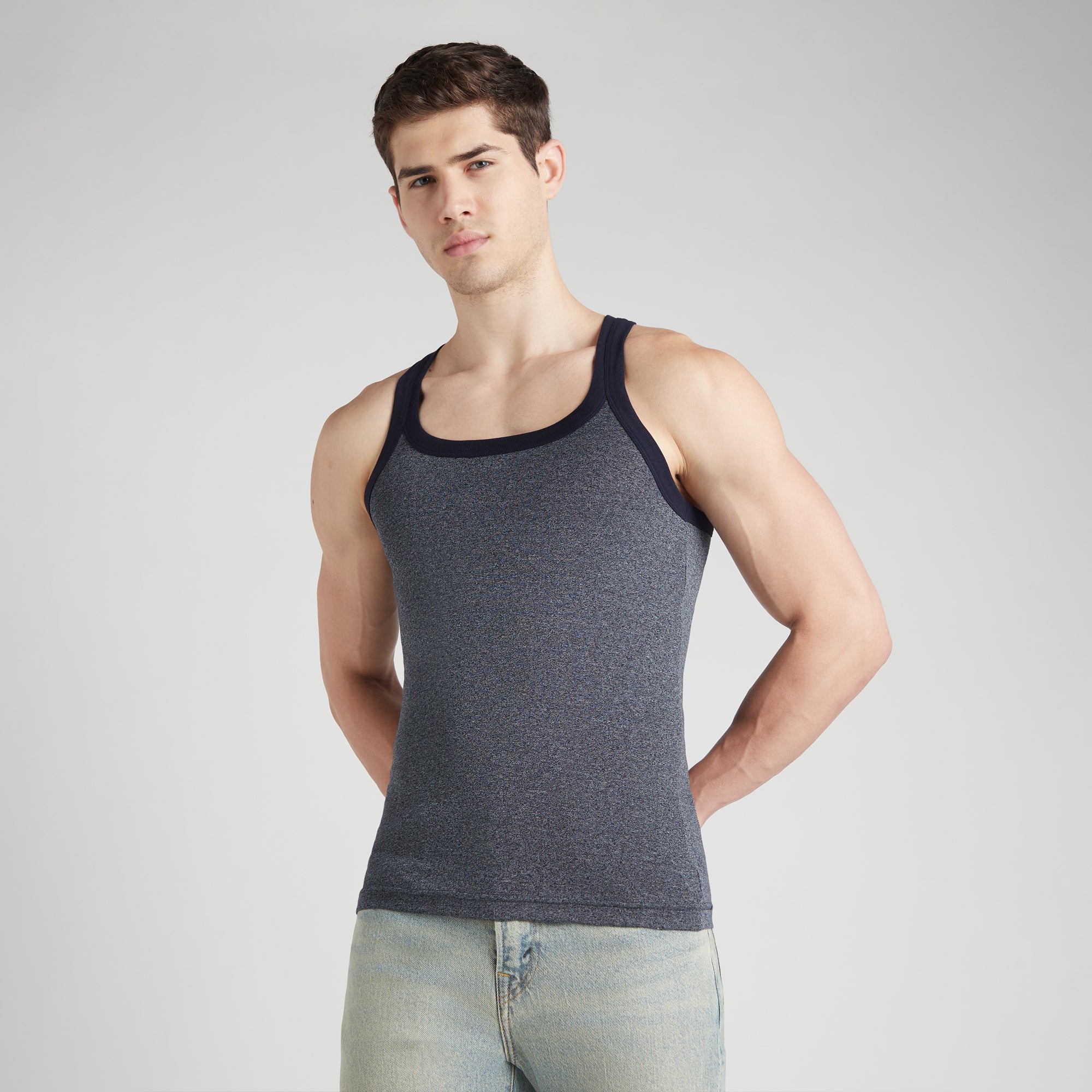 Men's Solid Gym Vest- Pack of 2 (Grey & blue)