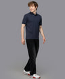 Sporto Men's Anti Wrinkle Popcorn Solid Denim Navy Polo T-shirt