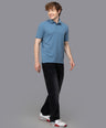 Sporto Men's Anti Wrinkle Popcorn Solid Winter Blue Polo  T-shirt
