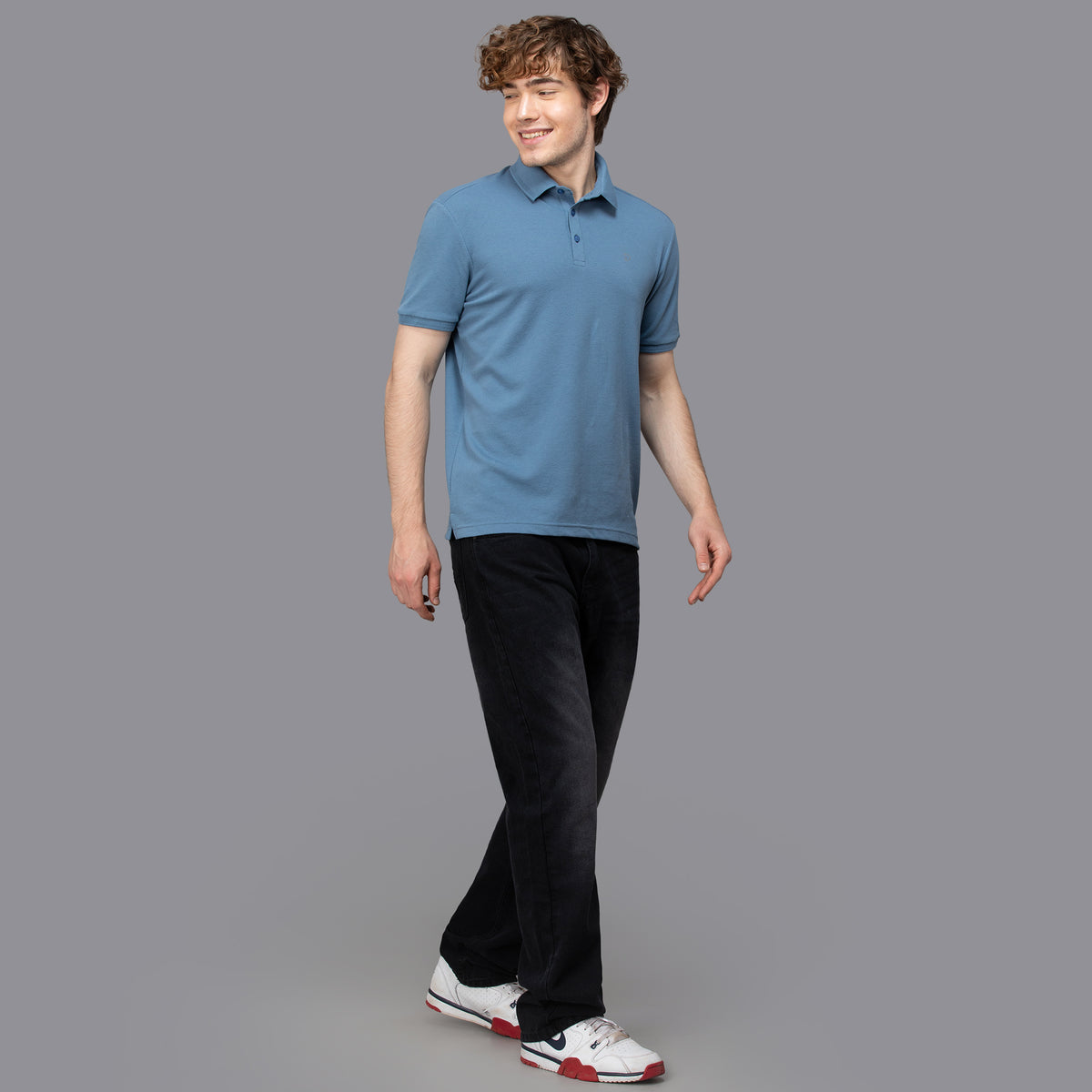 Sporto Men's Anti Wrinkle Popcorn Solid Winter Blue Polo  T-shirt