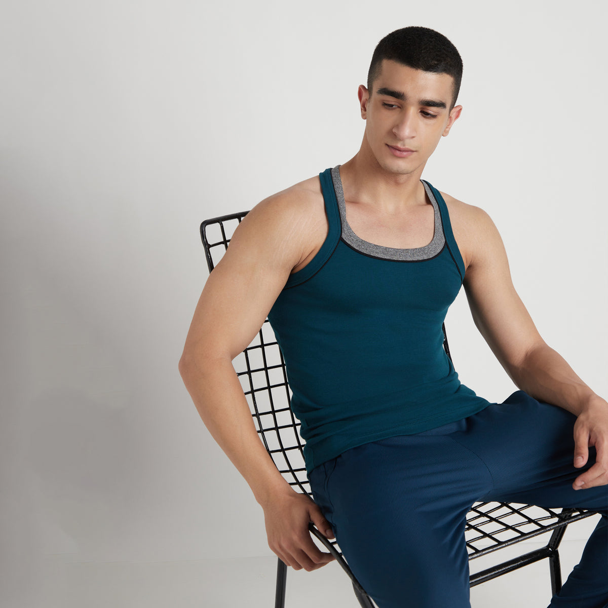 Sporto Men's  Cotton  Gym Vest with  Contrast  Panel Multicolour Pack of 2