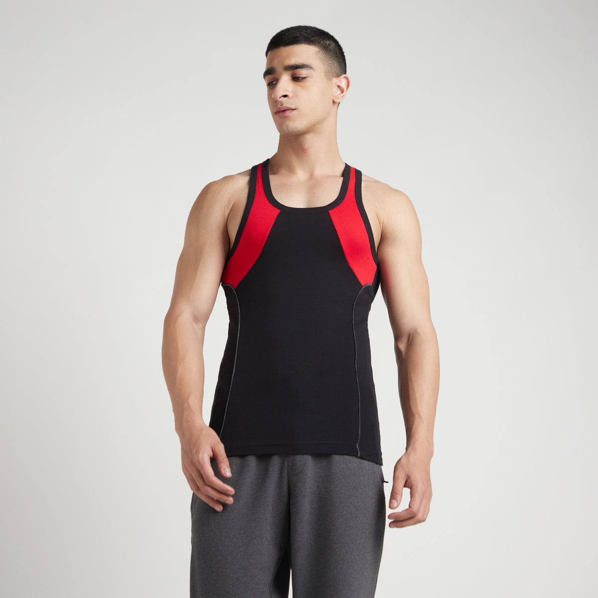 Sporto Men's  Cotton  Gym Vest with  Contrast  Panel Multicolour Pack of 3