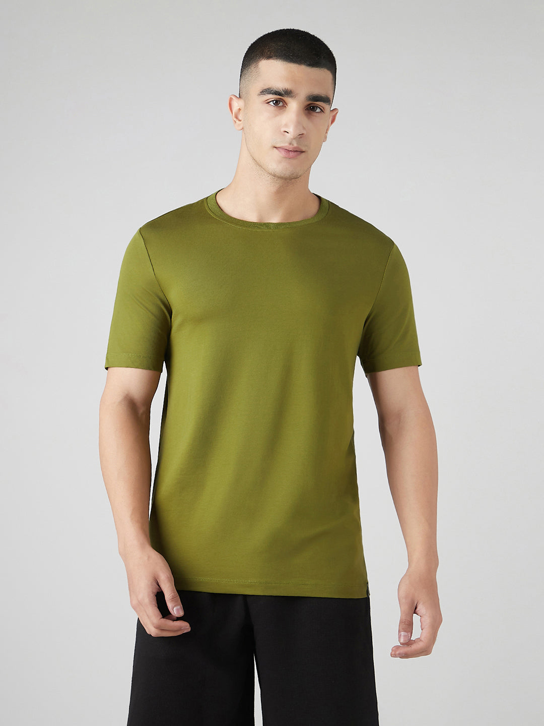Sporto Men's Fluyid Cotton Round Neck T-shirt - Olive Branch